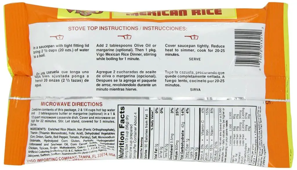 What is the nutritional value of Mexican rice